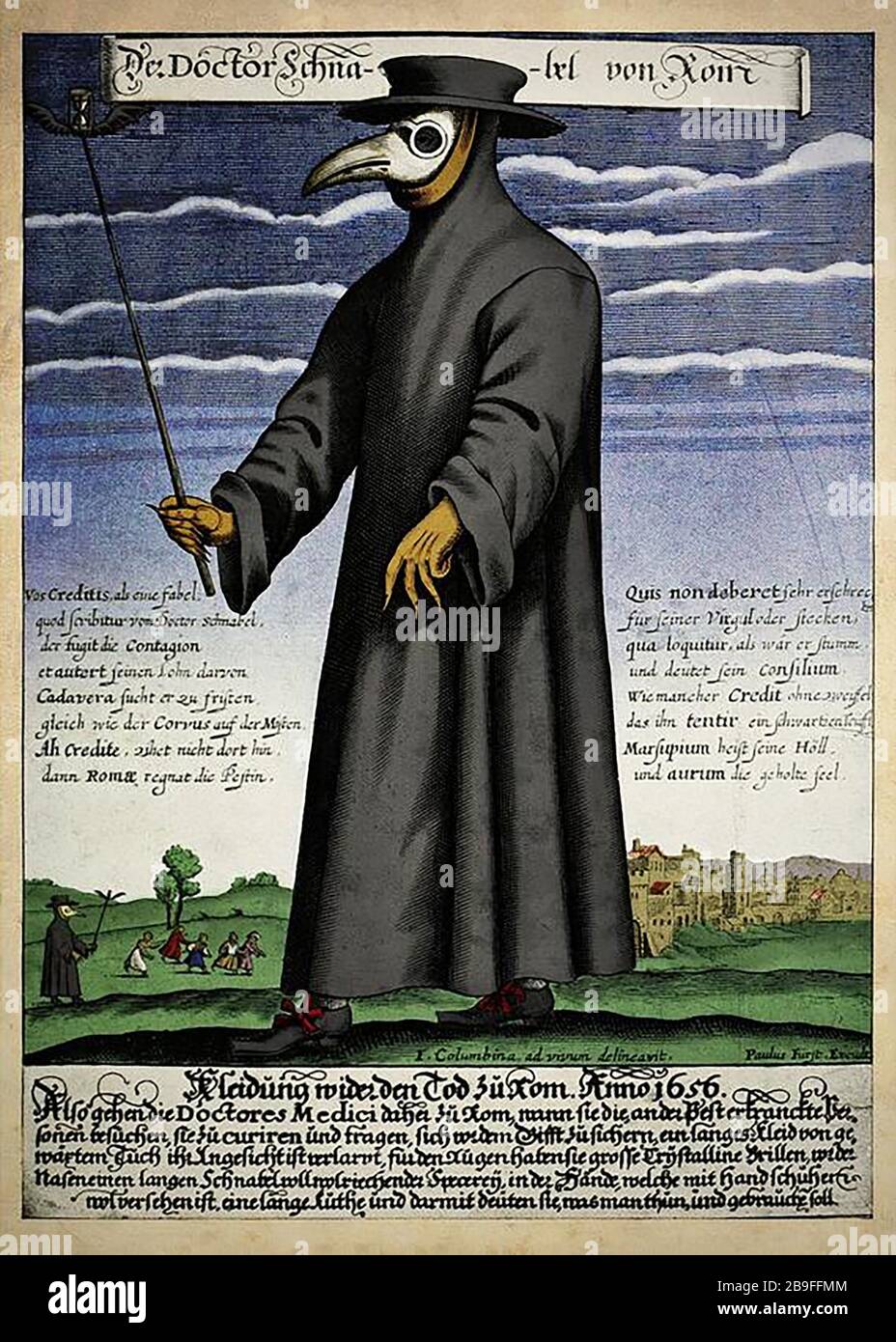 PLAGUE DOCTOR German engraving about 1656 of Doctor Schnabel (Dr Beak) a plague doctor in Rome Stock Photo