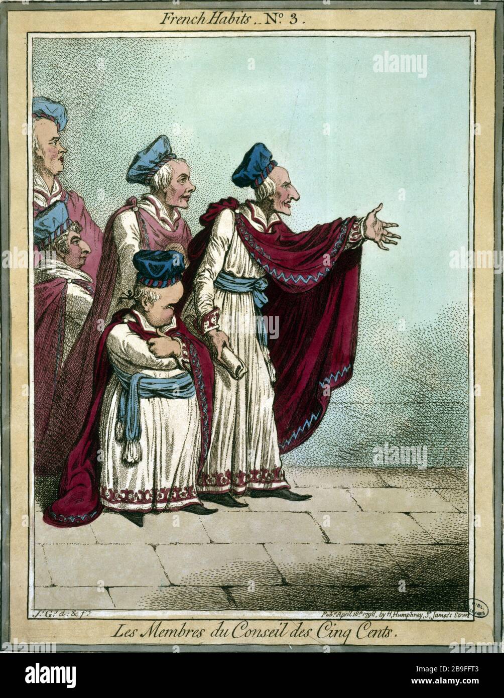 FRENCH CLOTHES, NUMBER 3: THE BOARD OF FIVE CENTS James Gillray (1757-1815). "French habits, numéro 3 : les membres du Conseil des Cinq Cents". Gravure. Paris, musée Carnavalet. Stock Photo