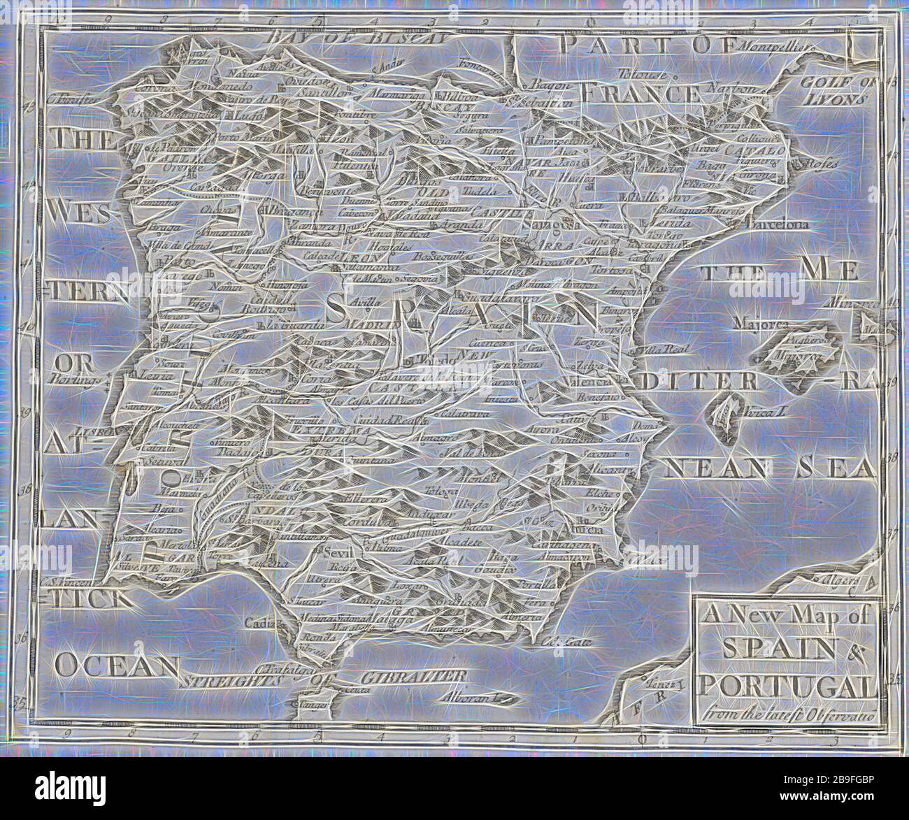 Large detailed old political and administrative map of Spain and Portugal  with relief, roads and cities - 1857, Spain, Europe, Mapsland