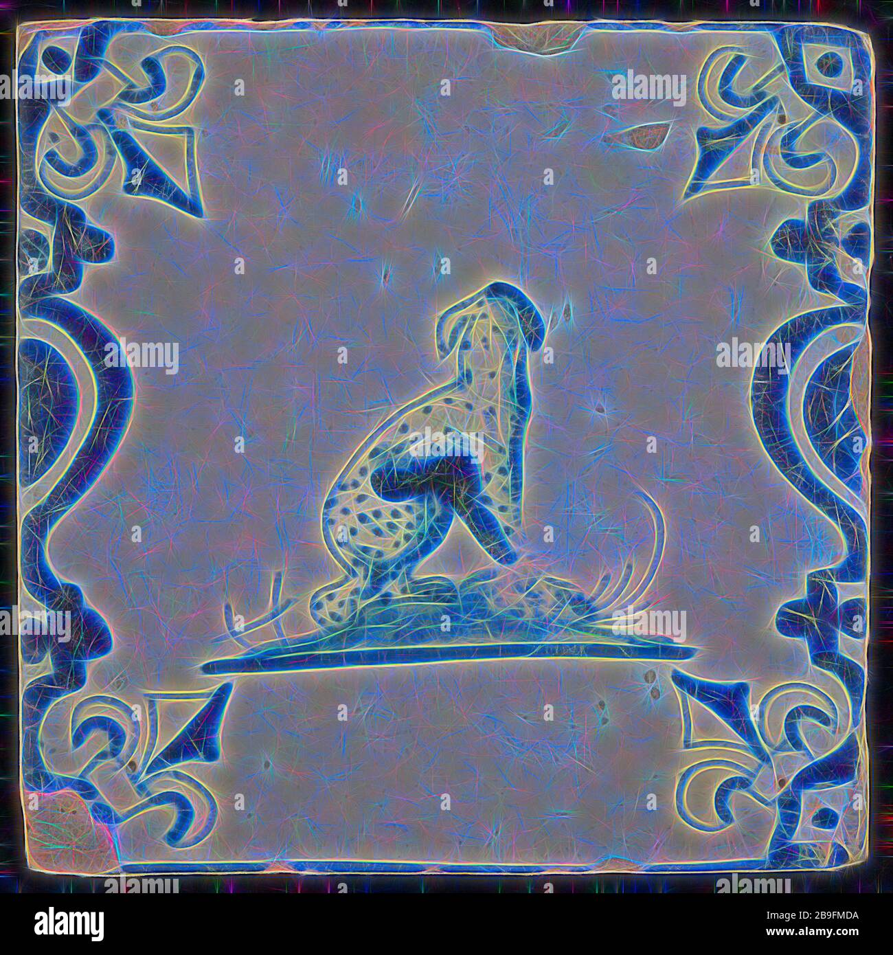 Animal Tile Sitting Panther With Averted Head To The Right On Ground animal-tile-sitting-panther-with-averted-head-to-the-right-on-ground