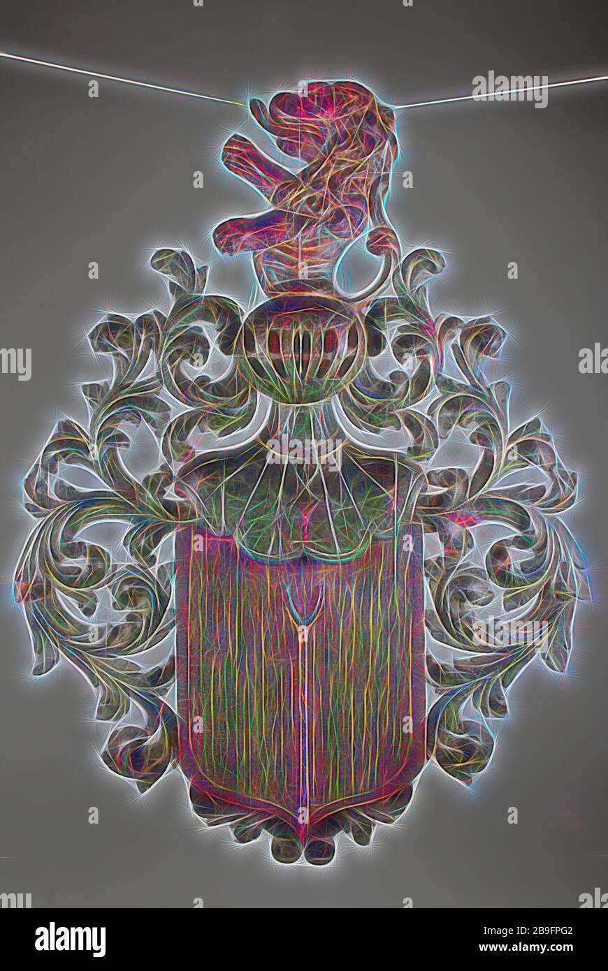 Wooden coat of arms with prong, by Cornelis Westduel, crowned with cage