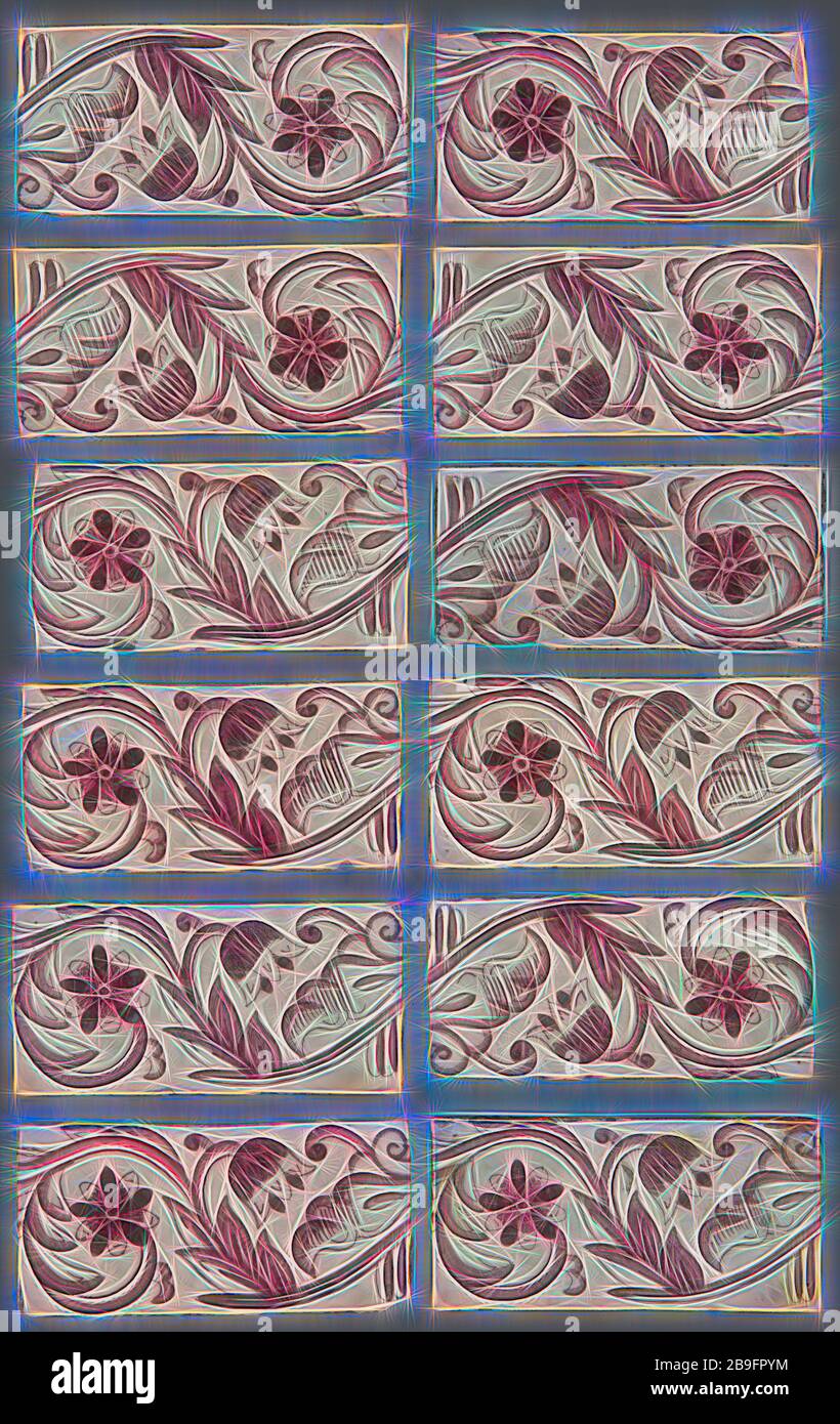Twelve purple borders, with flowers, edge tile wall tile tile sculpture ceramics earthenware glaze, baked 2x glazed painted Rotterdam Hillegersberg-Schiebroek Hillegersberg Noord Grindweg 19 Rotterdam Stock Photo