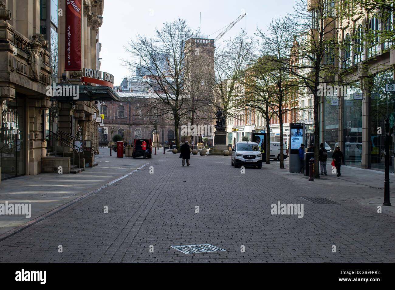 A quiet St Ann's Square Manchester on Day 1 of coronavirus lock down in the UK Stock Photo