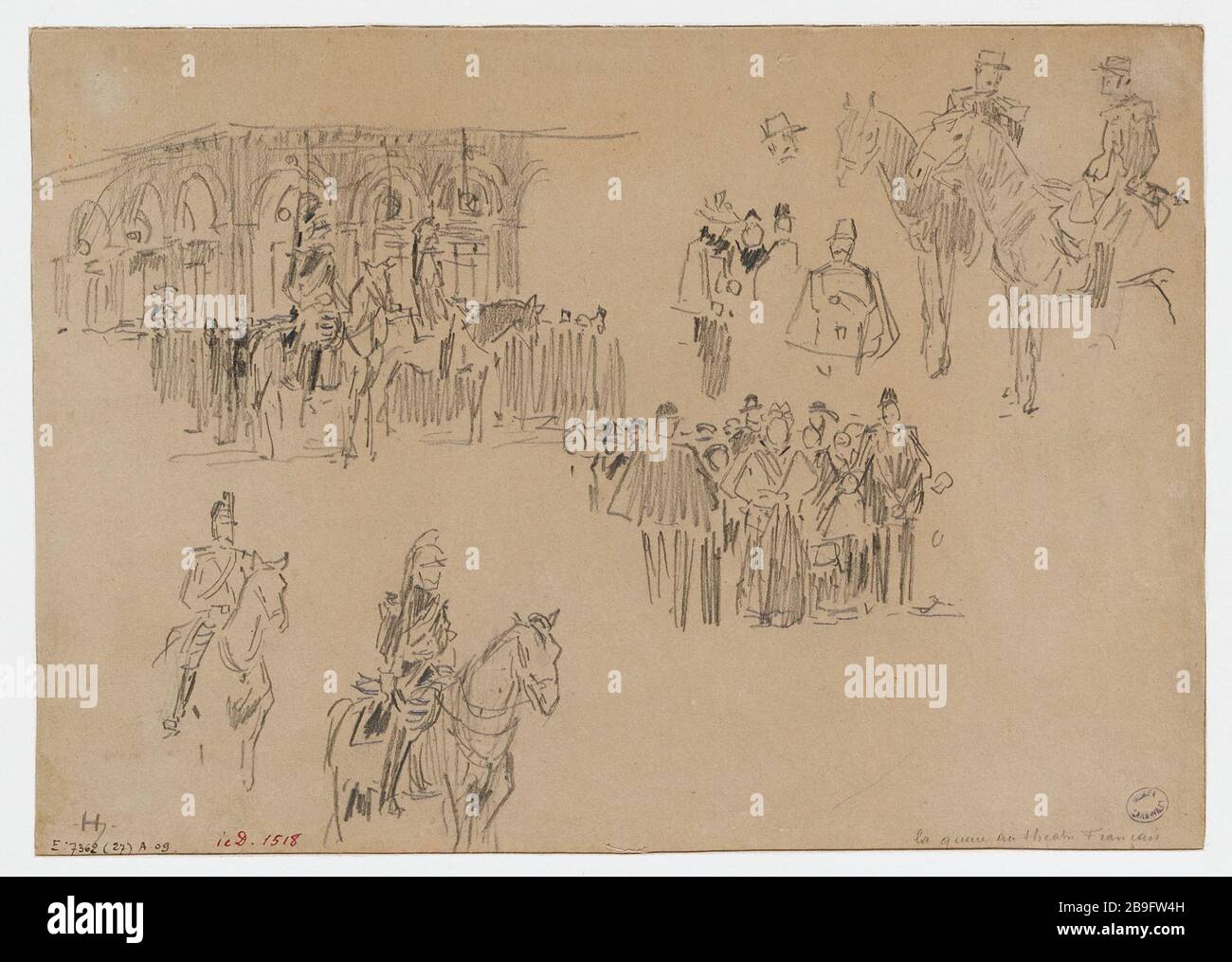 The line at the French theater, framed by the Republican Guard on ...