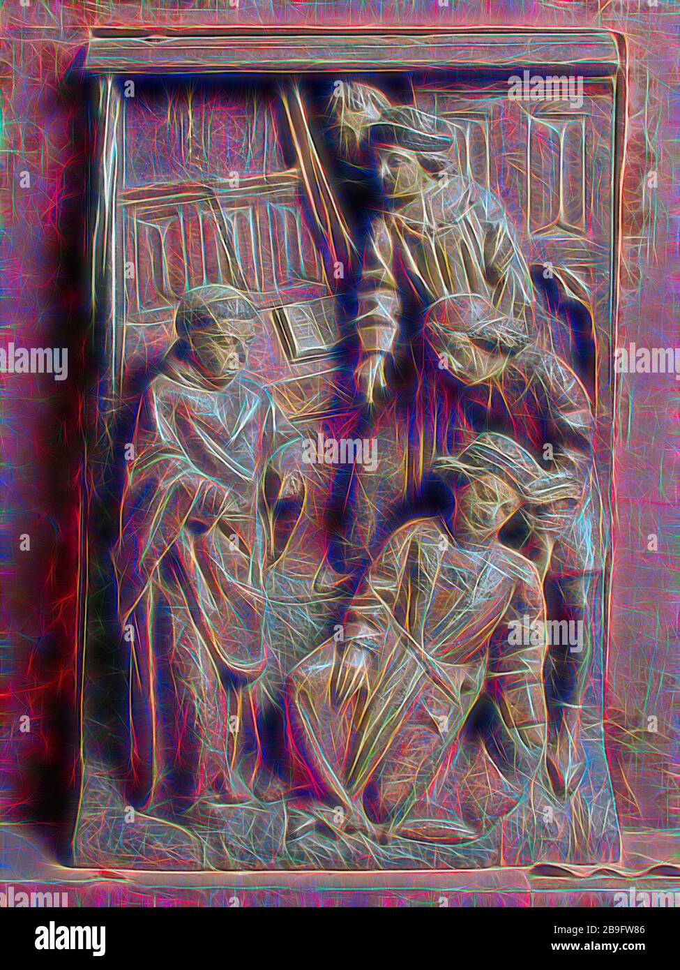 Polychrome, wooden sculpture, visit of Saint Anthony of Padua to Count