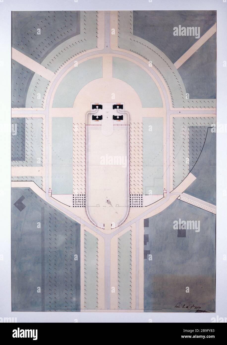 LOCATION PLAN The CRA PLACE DE L'ETOILE Nicolas Huyot (1780-1840). 'Plan de l'emplacement de l'Arc place de l'Etoile'. Dessin. Paris, musée Carnavalet. Stock Photo