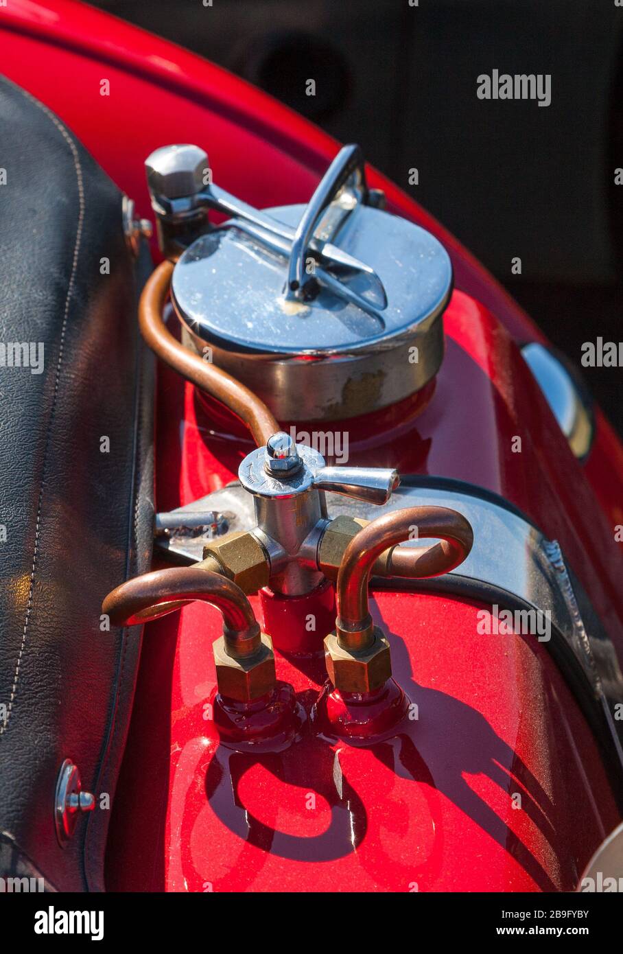 1933 MG J2 fuel filler, Goodwood Breakfast club, Classic car Sunday Stock Photo