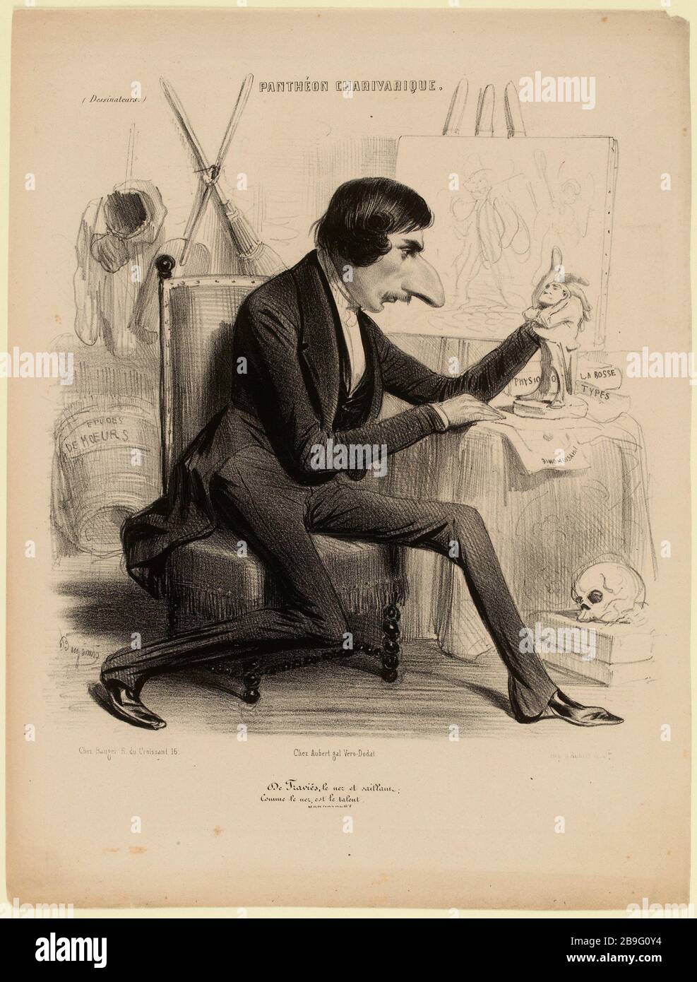Travies of the nose is projecting; / Like the nose is the talent (as registered) |. Charles Joseph Traviès of Villers (1804-1859) (dummy title) |. PANTHEON CHARIVARIQUE, Nº64 (as a whole). Stock Photo