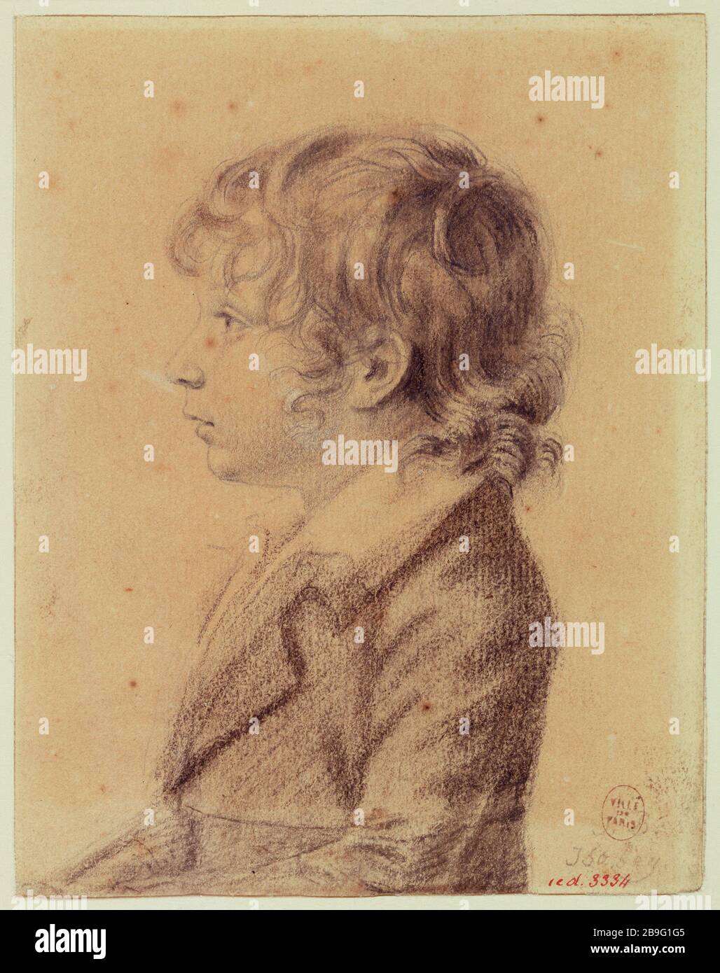Portrait of child. Jean-Baptiste Isabey (1767-1855). Portrait d'enfant. 1767-1855. Crayon et fusain ou craie noire. Paris, musée Carnavalet. Stock Photo
