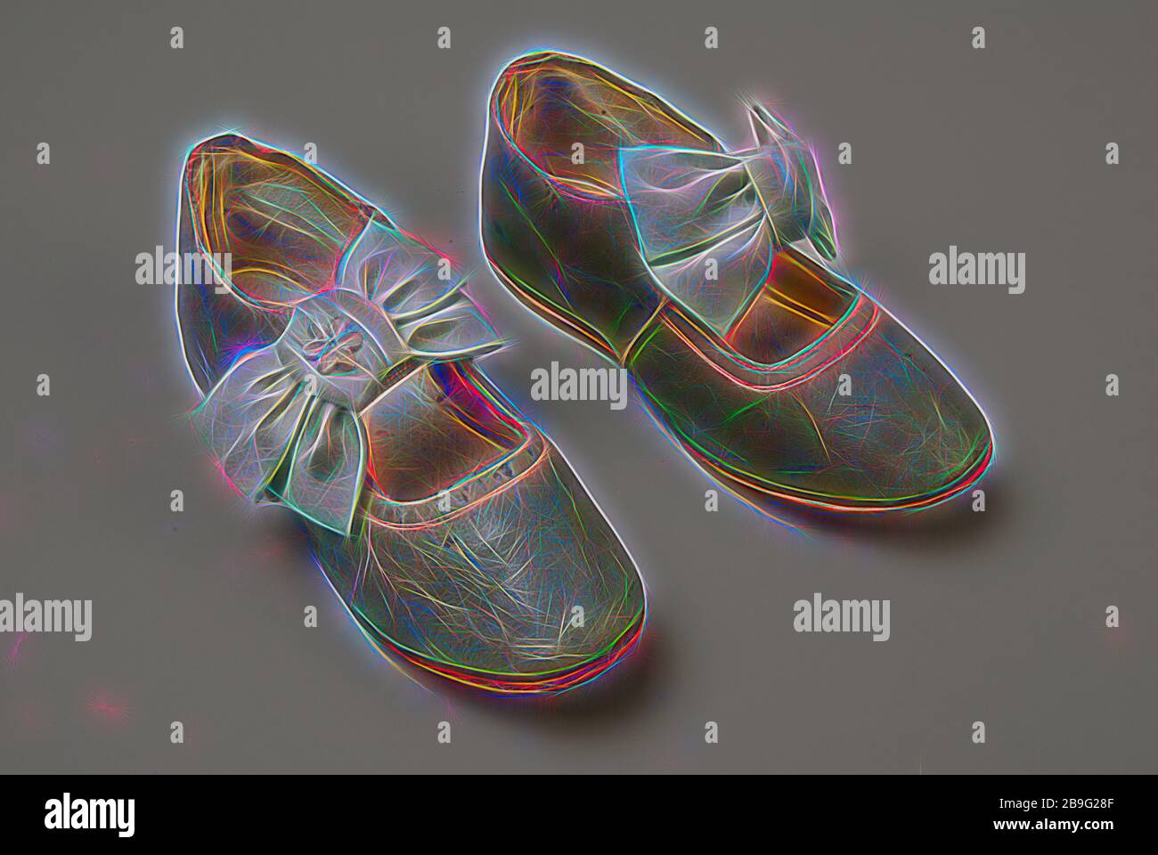 Mint green leather children's shoes with instep strap on which satin