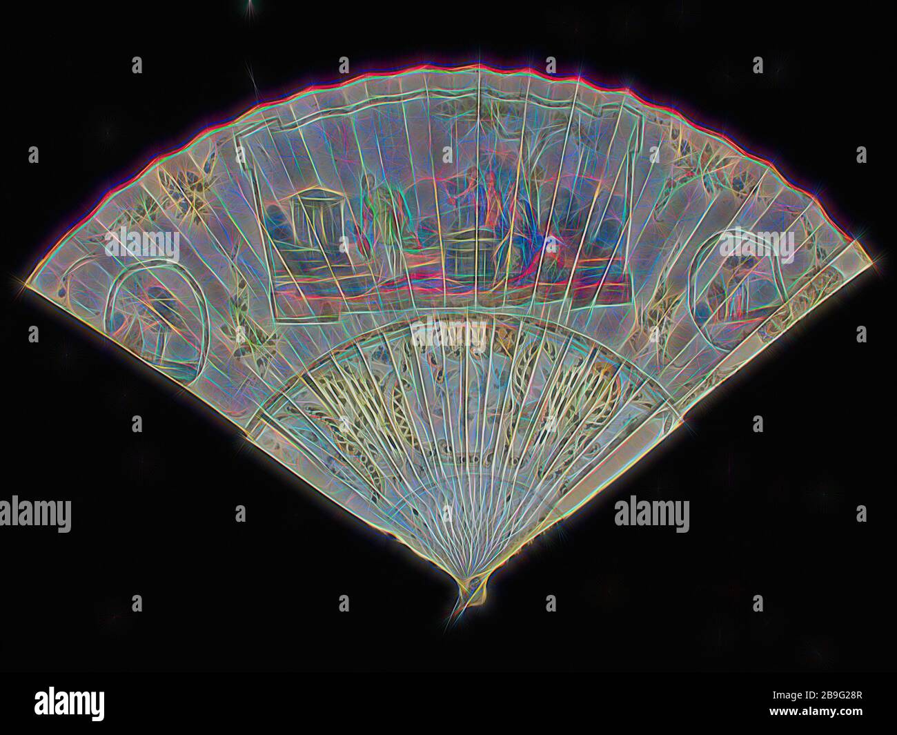 Fan with ivory legs, painted with Rebecca and Eliezer at the source