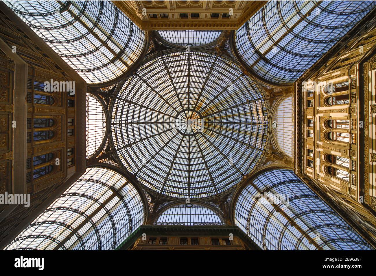 Lookin up at the Roof Symmetry at Galleria Umberto in Naples, Italy Stock Photo