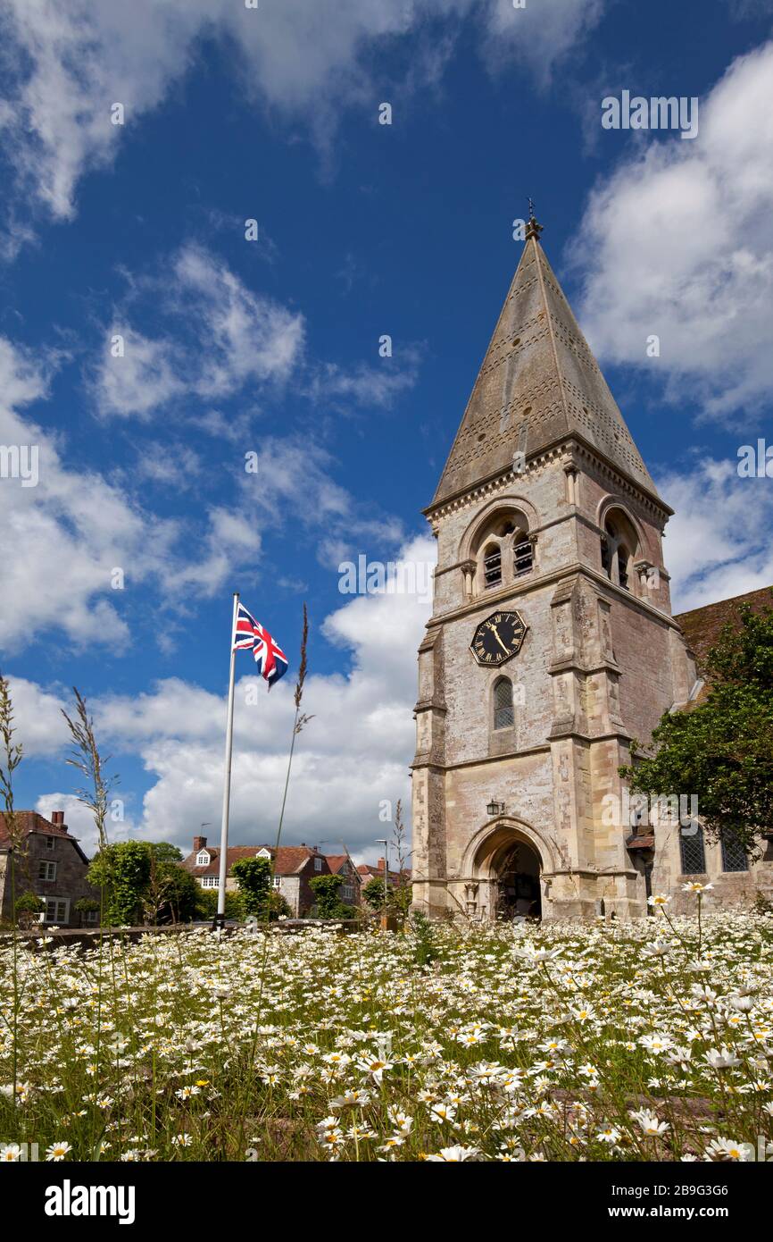 The Church of St. John the Baptist in the village of Hindon, Wiltshire. Stock Photo