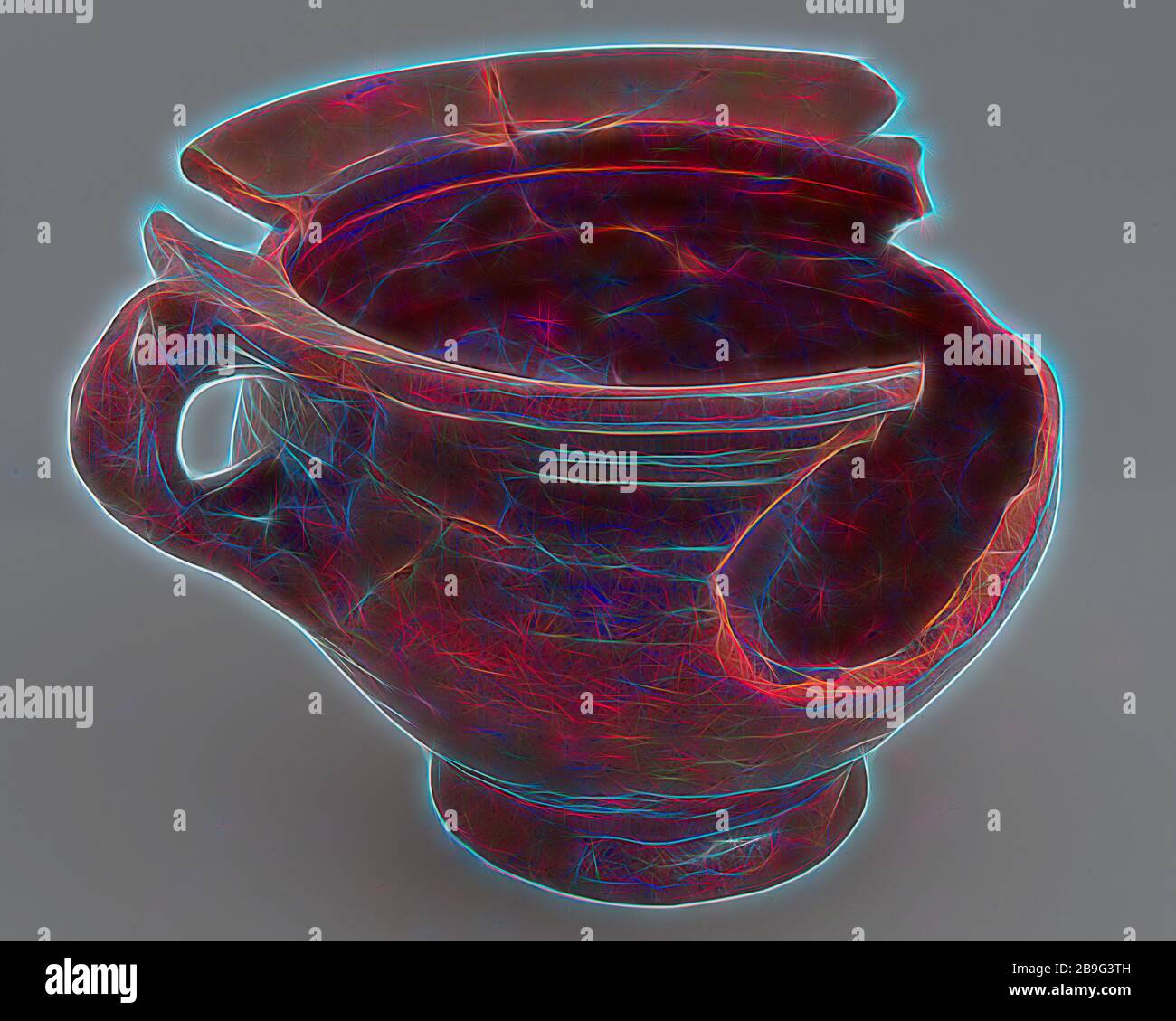 Pottery chamber pot, red shard, glazed, one vertical sausage ear, on