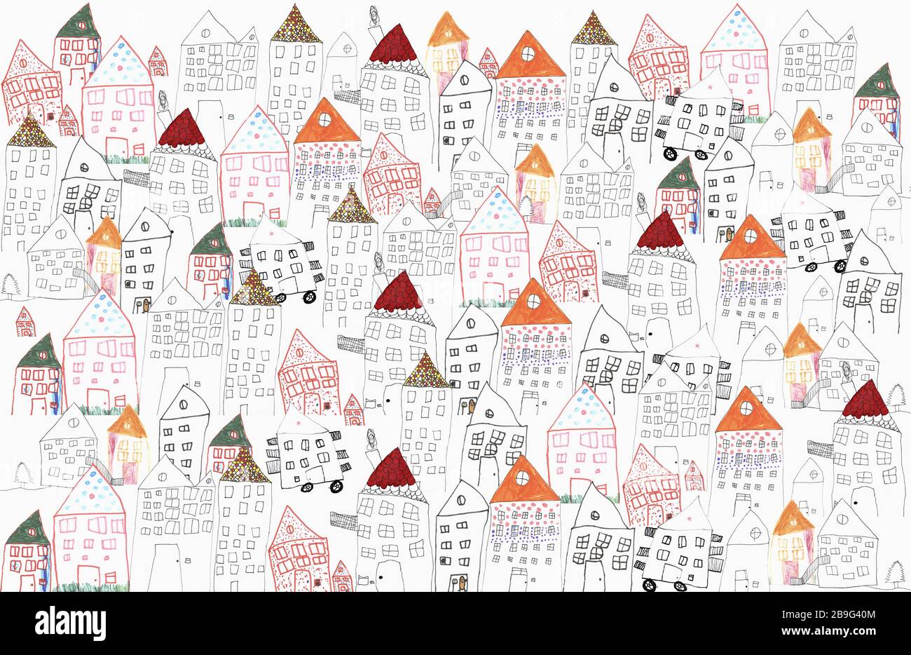 Childs drawing of houses, population density Stock Photo - Alamy