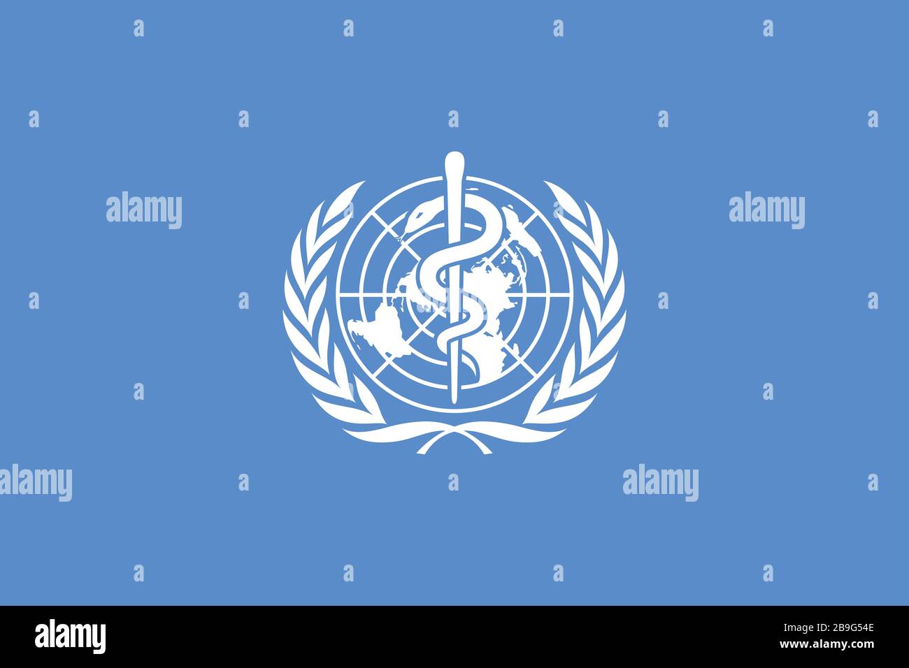 Flag of WHO World Health Organization  - WHO flag standard ratio - true RGB color mode Stock Photo