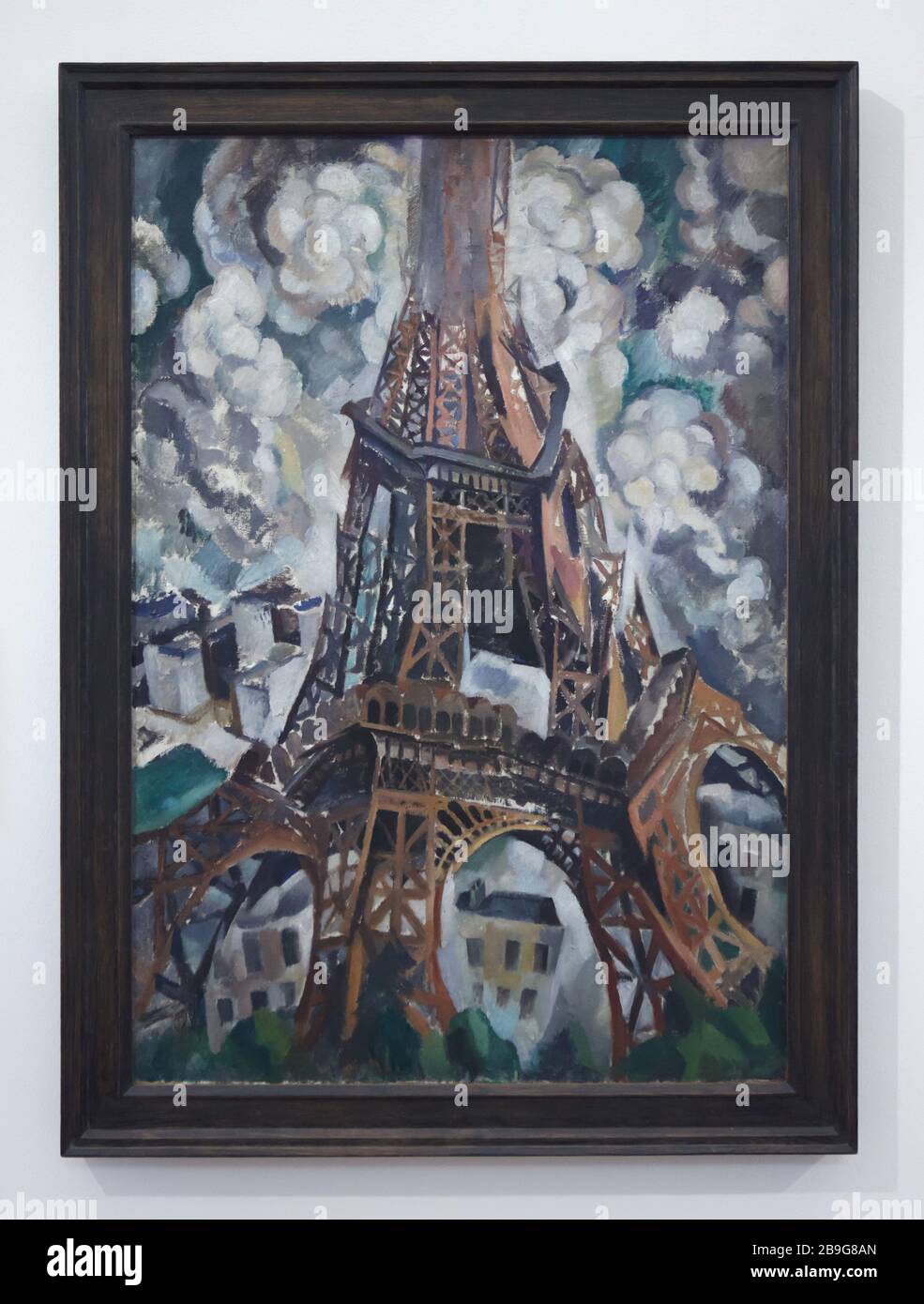 Painting 'Eiffel Tower' by French modernist painter Robert Delaunay (1909-1910) on display in the Staatliche Kunsthalle Karlsruhe (State Art Gallery) in Karlsruhe, Baden-Württemberg, Germany. Stock Photo