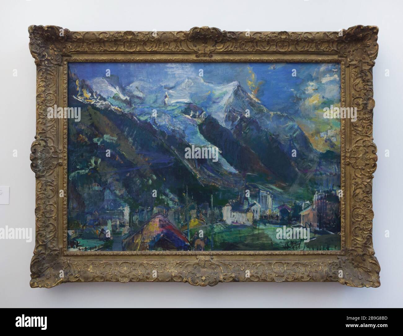 Painting 'View of Mont Blanc from Chamonix' by Austrian expressionist painter Oskar Kokoschka (1927) on display in the Staatliche Kunsthalle Karlsruhe (State Art Gallery) in Karlsruhe, Baden-Württemberg, Germany. Stock Photo