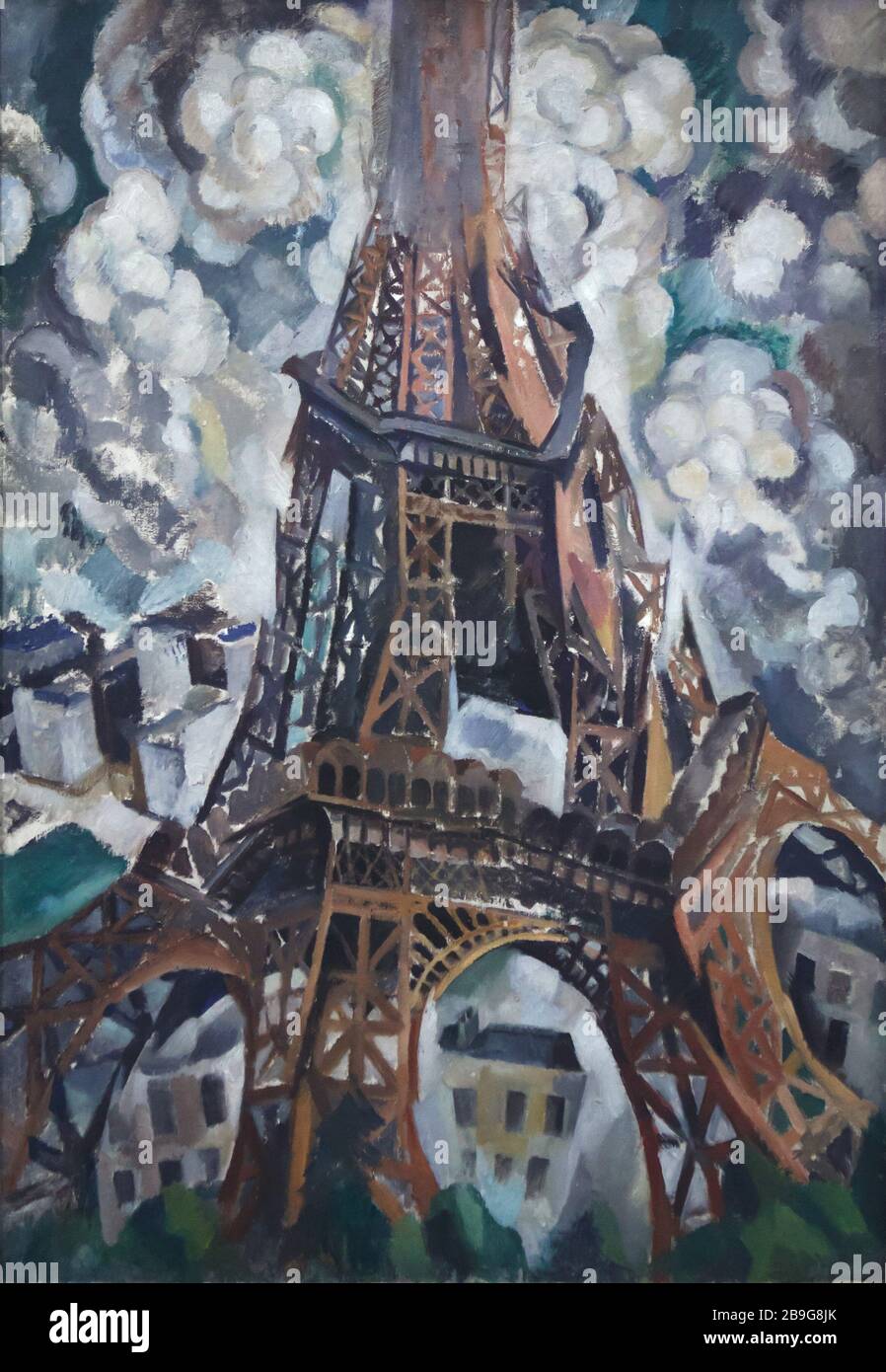 Painting 'Eiffel Tower' by French modernist painter Robert Delaunay (1909-1910) on display in the Staatliche Kunsthalle Karlsruhe (State Art Gallery) in Karlsruhe, Baden-Württemberg, Germany. Stock Photo