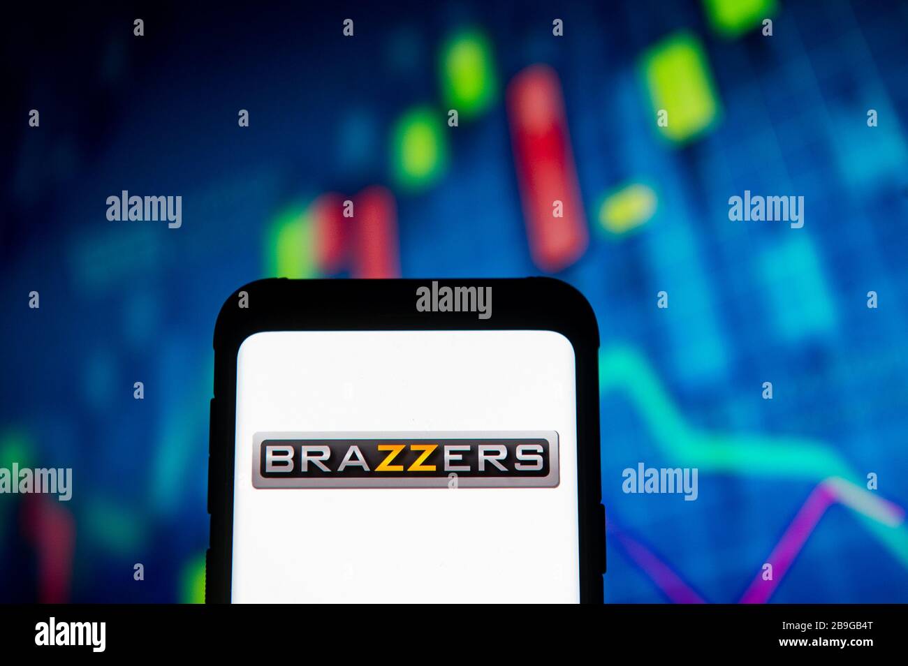 In this photo illustration a Brazzers logo seen displayed on a