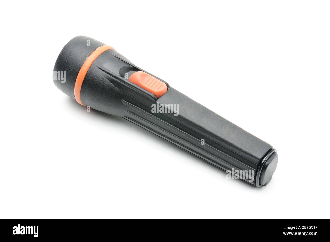 Flashlight in black on an isolated white background Stock Photo