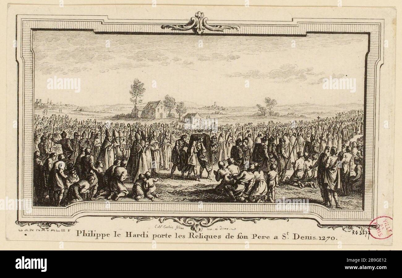 Three florets to the history of France's President Henault 19: Philip the Bold carries the relics of his father in Saint Denis, 1270 (dummy title) Stock Photo