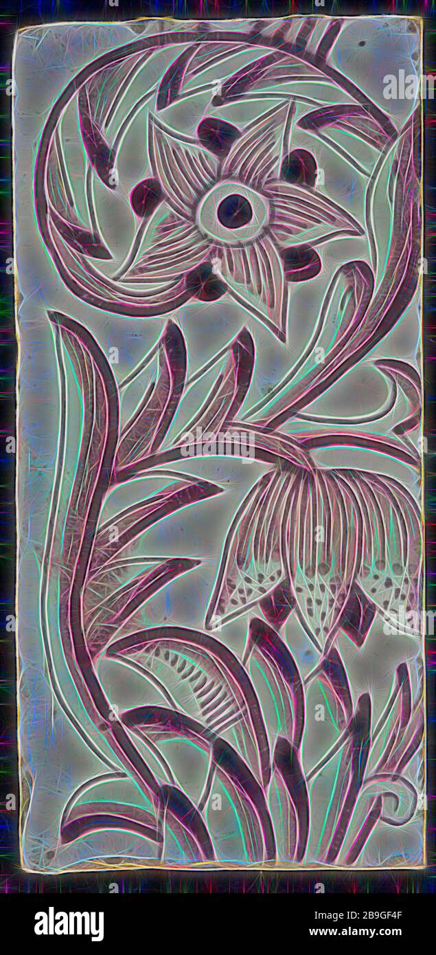 Rectangular Edge Tile In Purple With Sling Decor Of Speckled Tulip Flower With Ten Triangular Petals Leaves Type Tulip Fawn Yellow Pottery Border Tile Wall Tile Tile Sculpture Ceramic Earthenware Glaze Baked