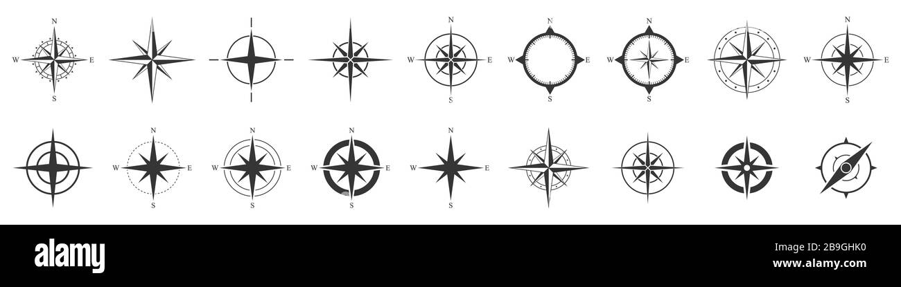 Compass icons set. Black compass icons isolated. Vector illustration ...