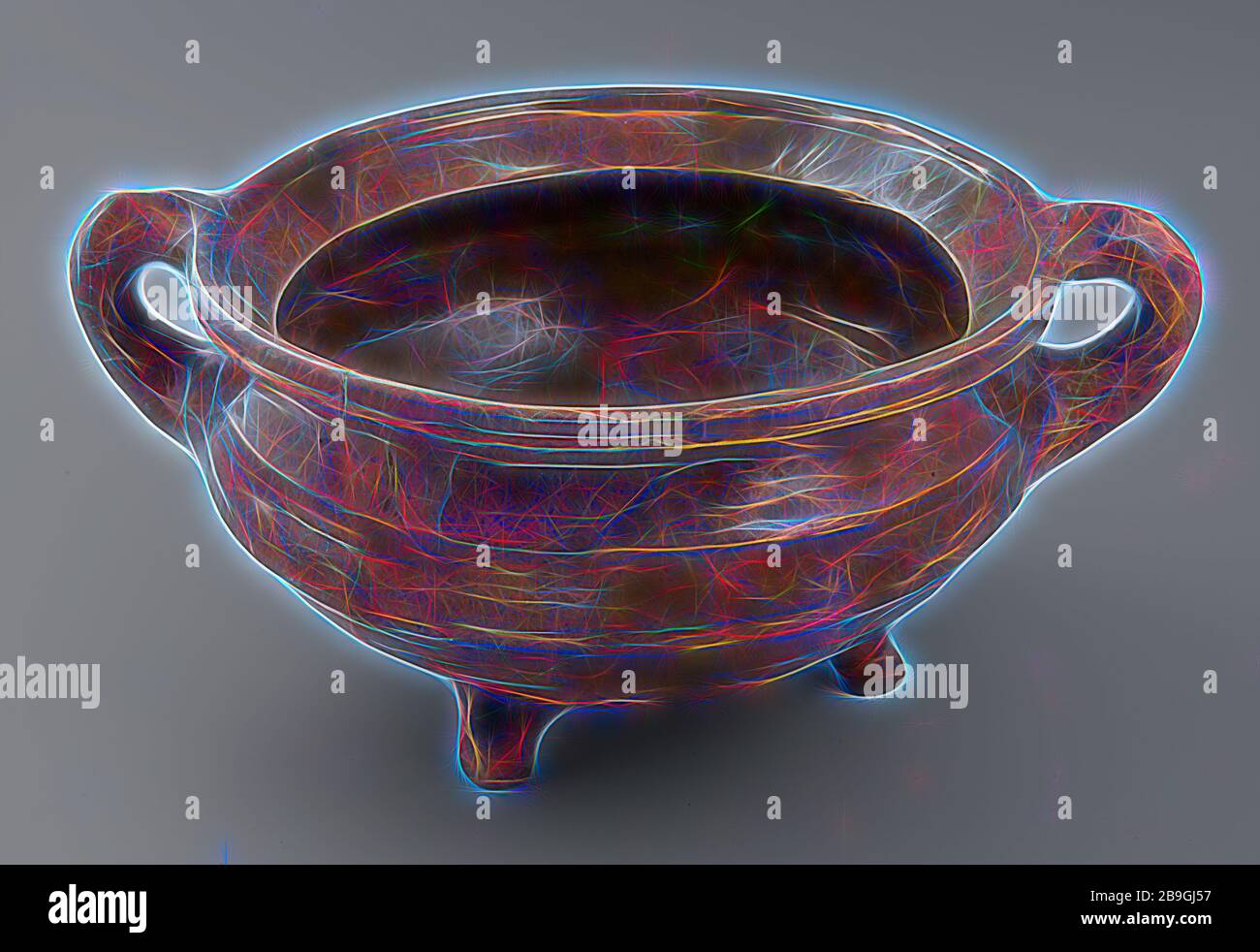 Pottery Cooking Pot With Wide Top Edge Two Band Ears On Three Legs Cooking Pot Crockery