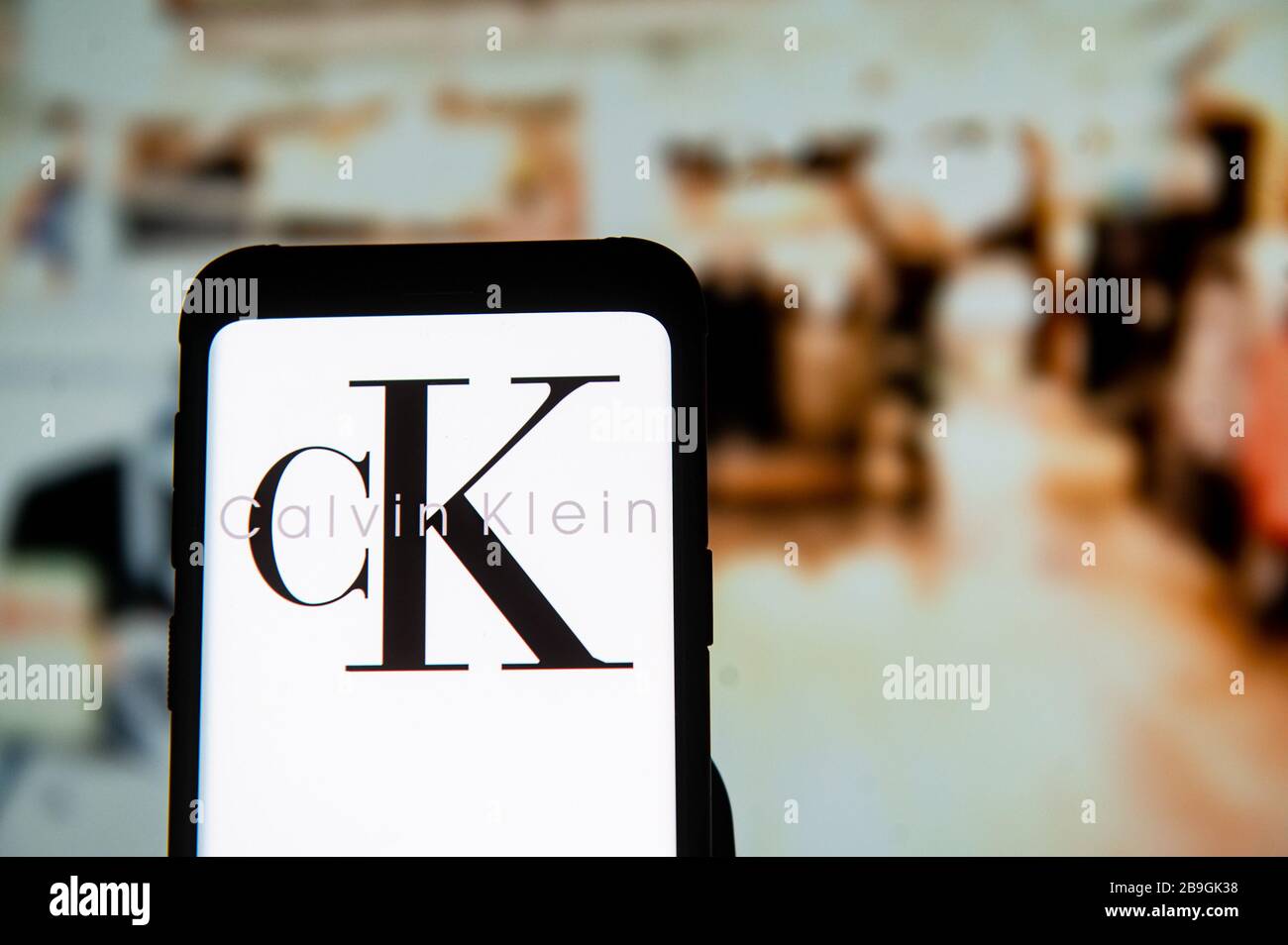March 23, 2020, Poland: In this photo illustration a Calvin Klein logo seen  displayed on a smartphone. (Credit Image: © Mateusz Slodkowski/SOPA Images  via ZUMA Wire Stock Photo - Alamy