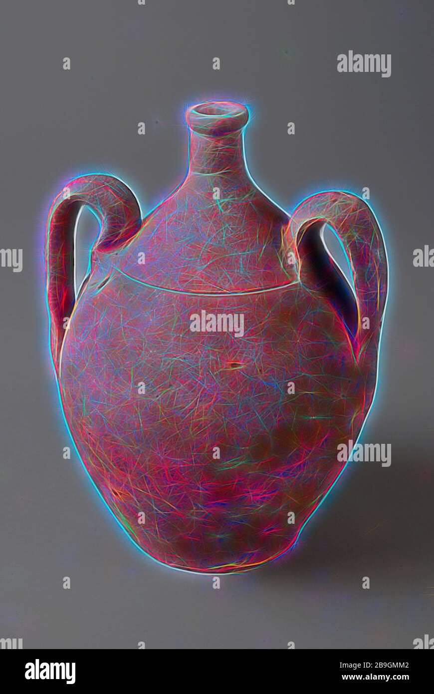 Pottery jug with double ears and very narrow neck opening, jug holder