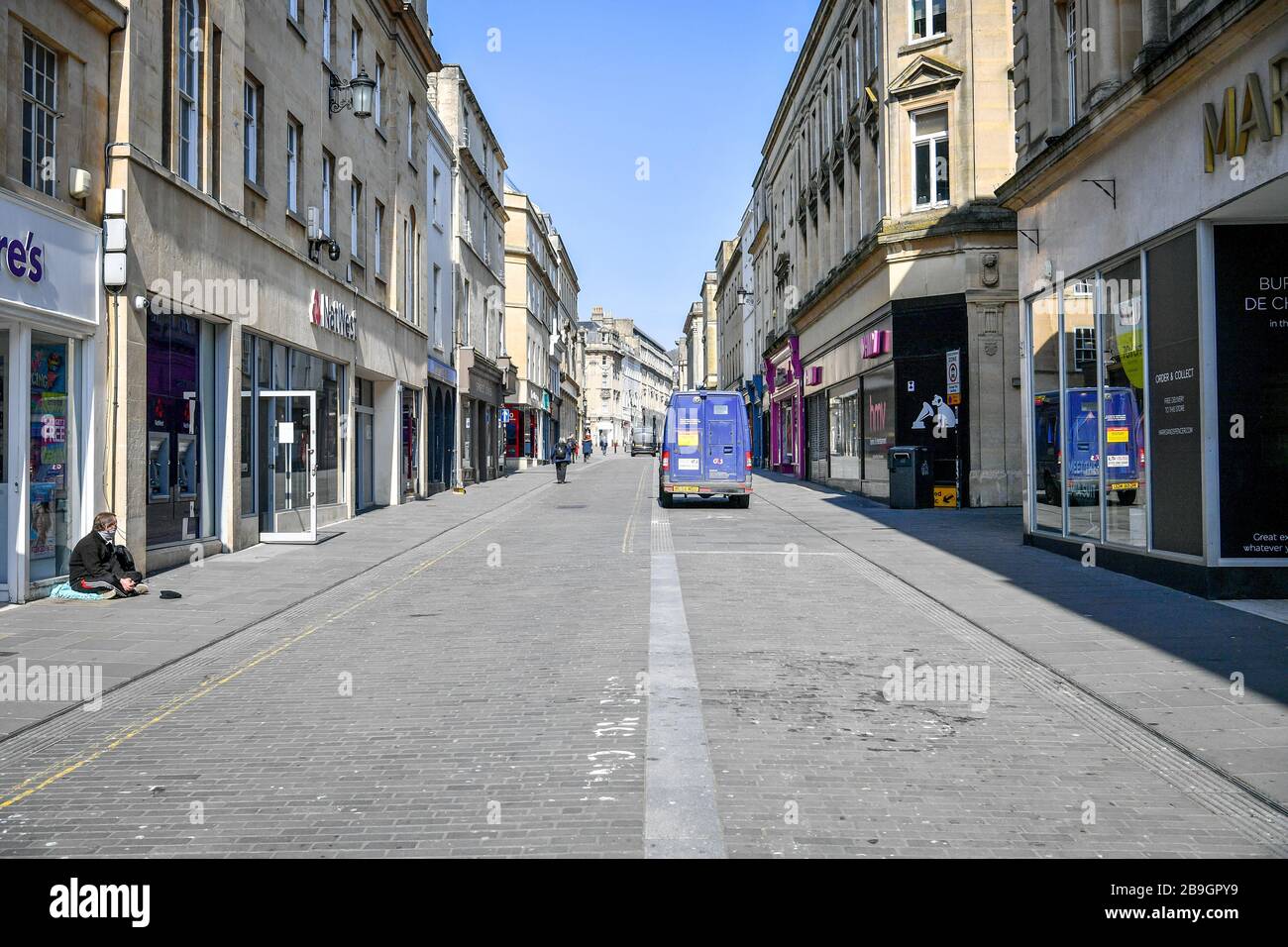 Empty streets in Bath the day after Prime Minister Boris Johnson put the UK in lockdown to help curb the spread of the coronavirus. Stock Photo