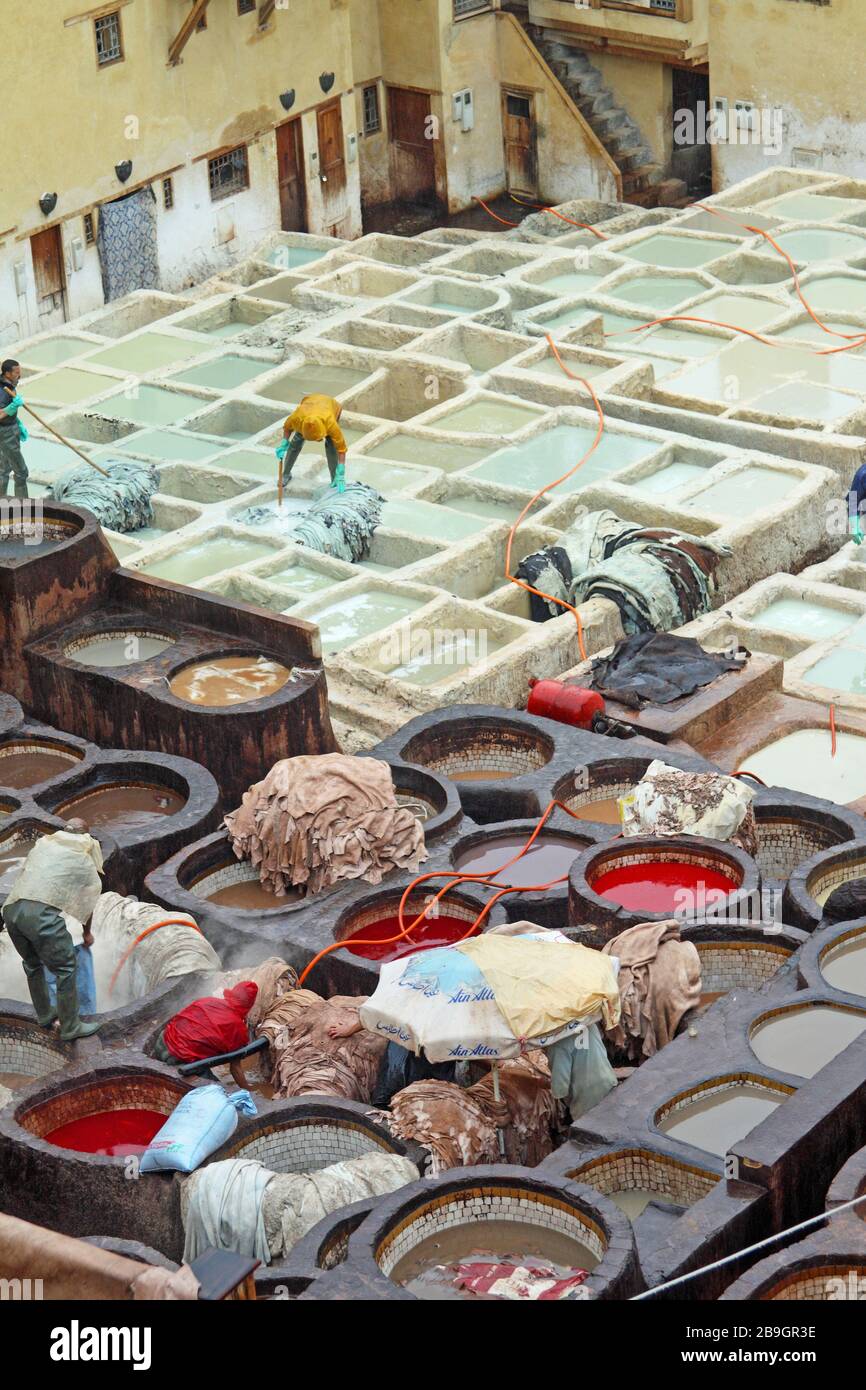 View over Chouara Tannery, in the medina of Fes (Fez), Morocco Stock Photo
