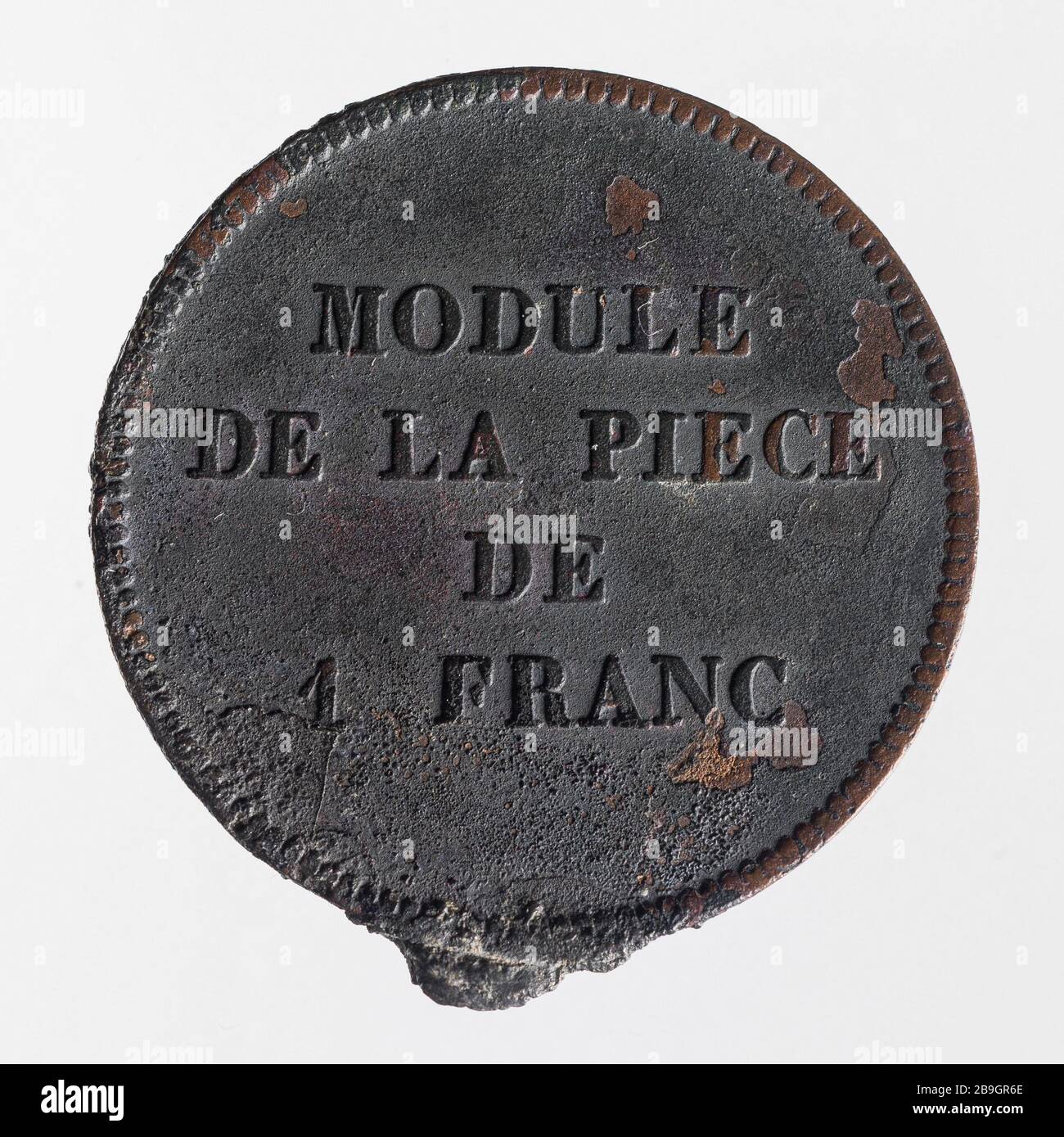 Module Part 1 franc, 1845 Module de la pièce de 1 franc, 1845. Bronze. 1845. Photographie d'anonyme. Paris, musée Carnavalet. Stock Photo