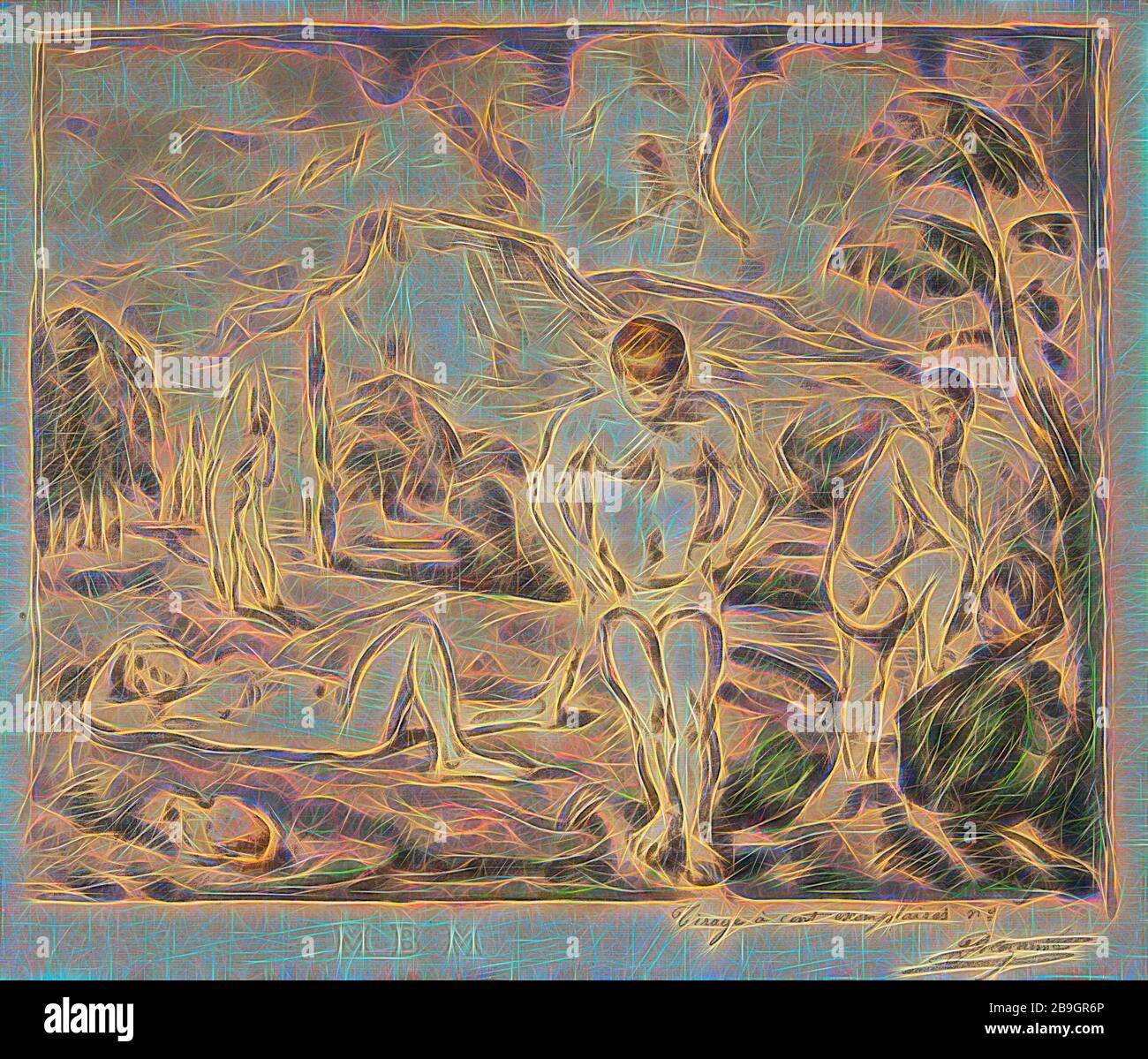 Paul Cézanne, Auguste Clot: The Large Bathers, Paul Cézanne, Auguste Clot, Probably 1898, Lithograph printed in multiple colors on laid paper, Overall: 19 1/8 x 25 in. (48.6 x 63.5 cm) Stock Photo