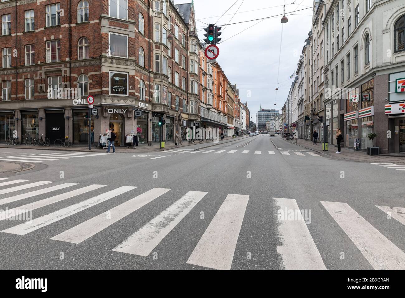 Empty streets in central Copenhagen during the corona crisis. Stock Photo