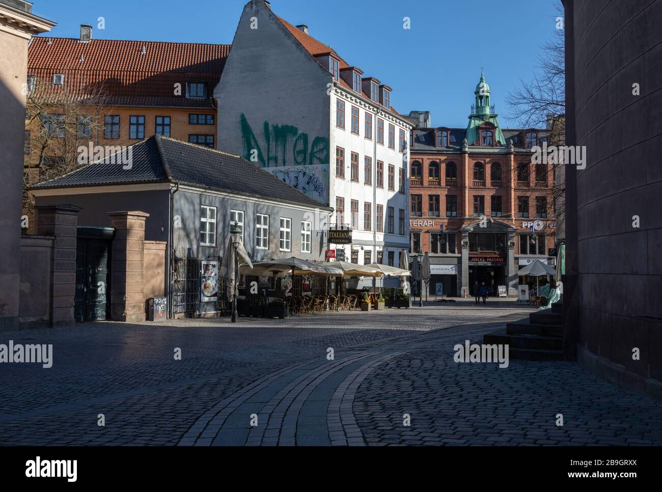 Empty streets in central Copenhagen during the corona crisis. Stock Photo