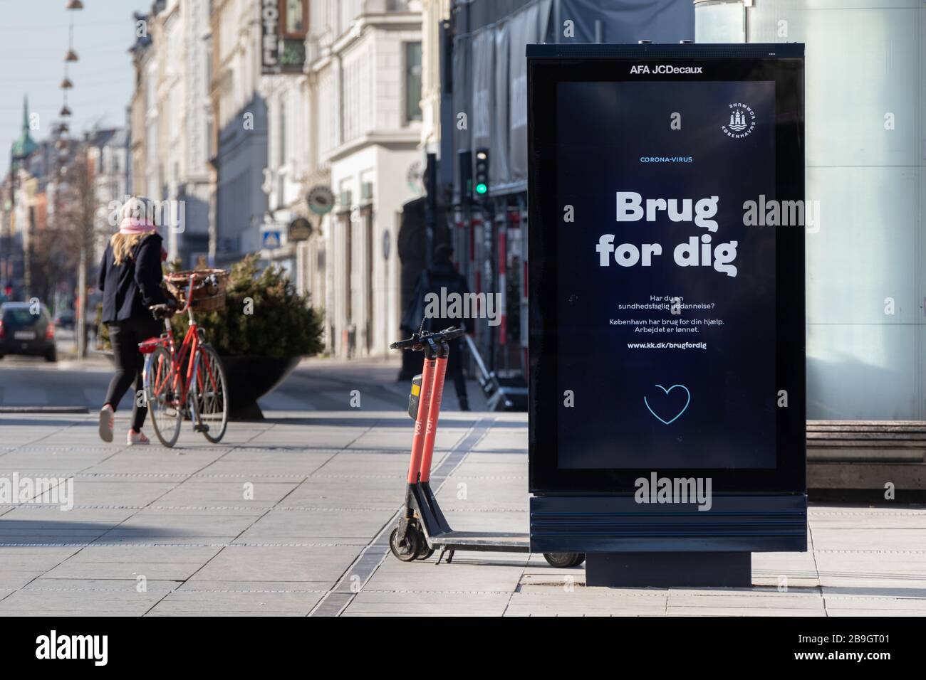 'We need you' public recruitment campaign during the corona crisis in Copenhagen. Stock Photo