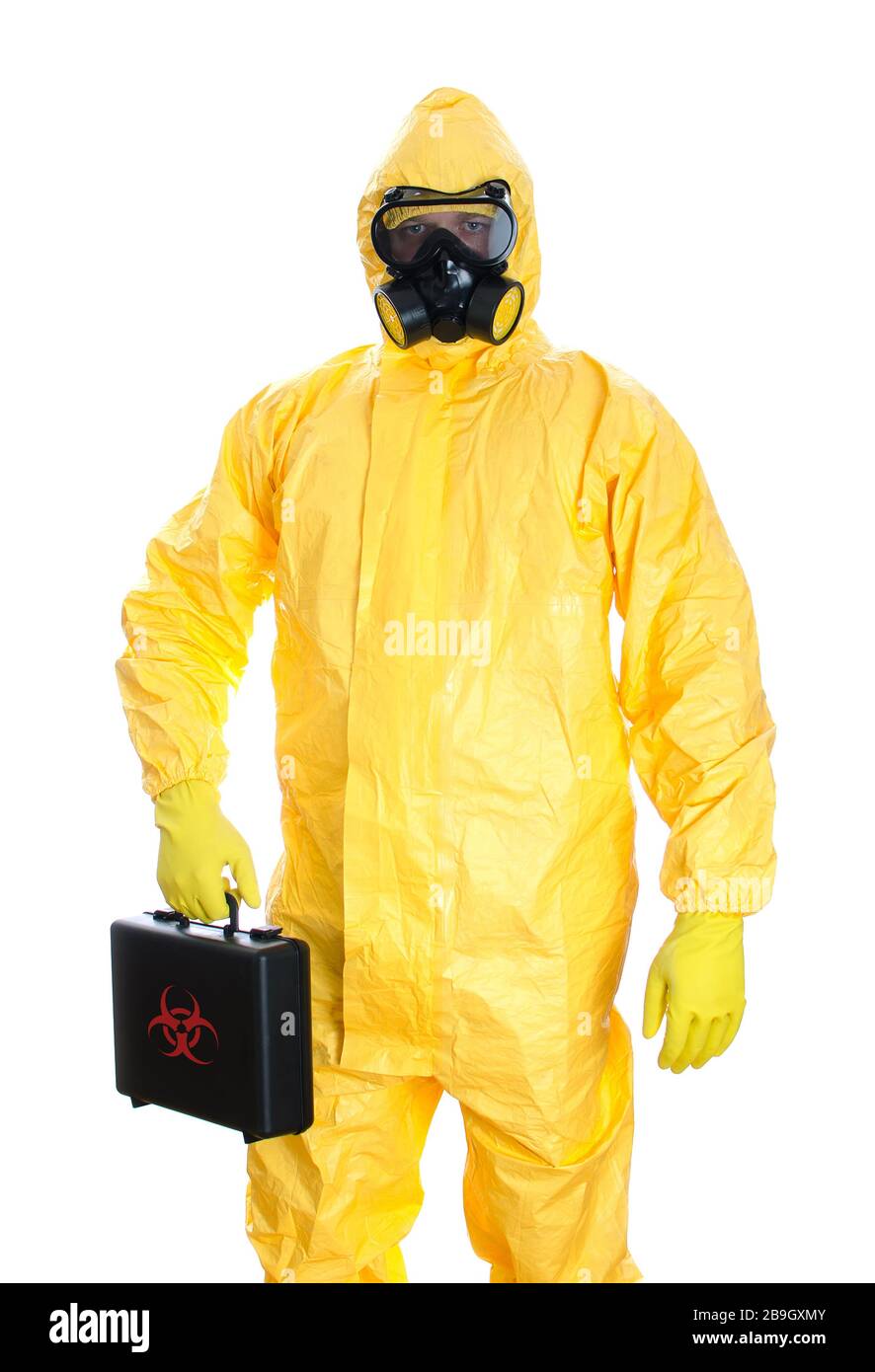 Man in biohazard suit. Covid-19 concept. Stock Photo