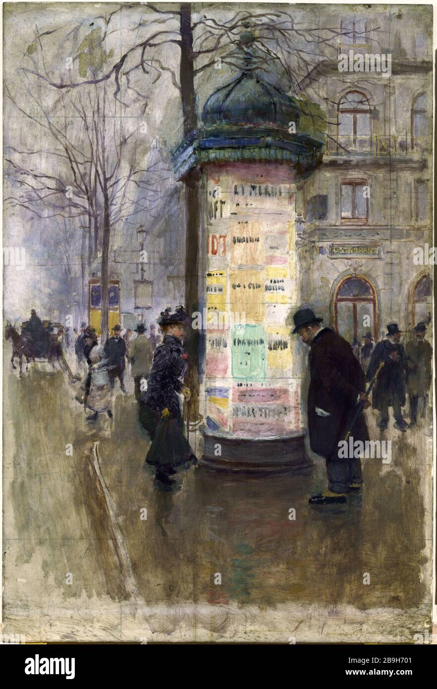 COLUMN MORRIS Jean Béraud (1849-1936). 'La Colonne Morris (angle de la rue Laffite et du boulevard des Italiens)'. Huile sur bois. Paris, musée Carnavalet. Stock Photo