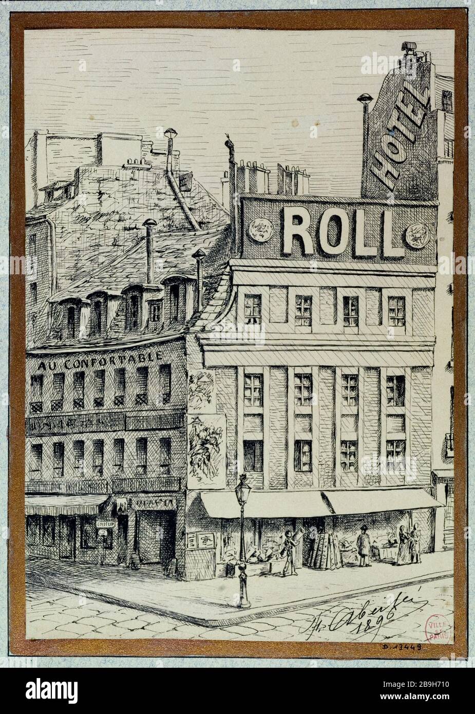 Crossing of the Rue de la Roquette and Rue du Faubourg Saint-Antoine. 11th arrondissement, Paris F. Abeillé. 'Croisement de la rue de la Roquette et de la rue du Faubourg Saint-Antoine'. Paris (XIème arr.). Plume sur carton, 1896. Paris, musée Carnavalet. Stock Photo