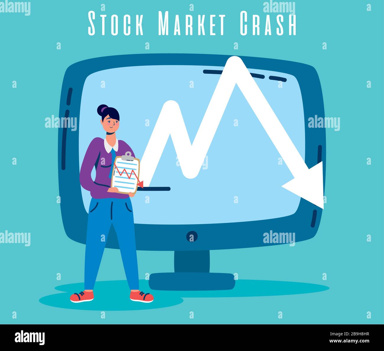 businesswoman with stock market crash icons Stock Vector Image & Art ...