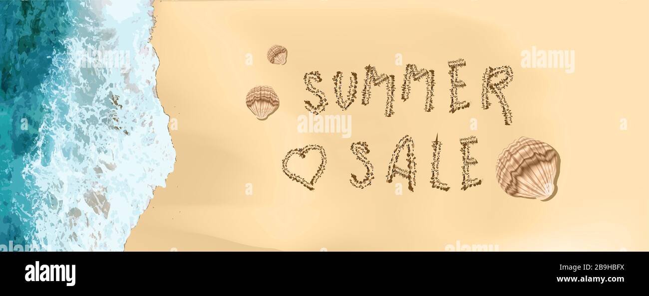 Hello Summer Realistic Ocean Waves And Beach Horizontal Banner For Advertising And Summer Discounts Stock Vector Image Art Alamy