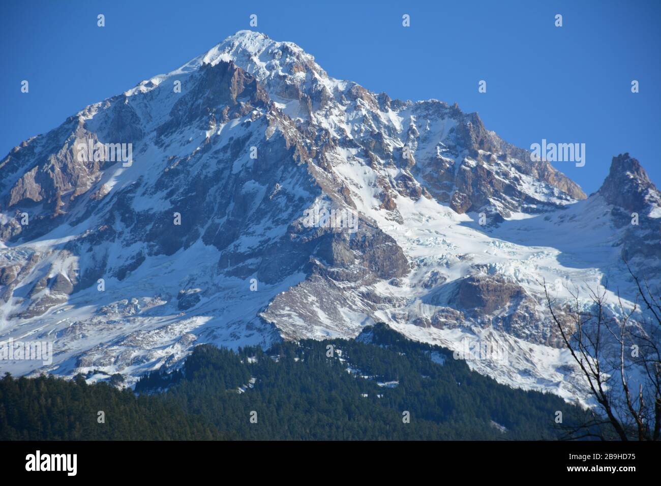 The peak of Mount Hood, Oregon's highest mountain, as seen from the