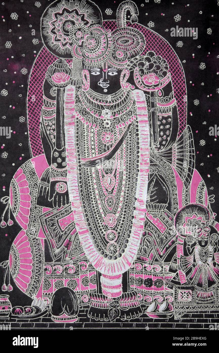 A form of Krishna - Lord Dwarkadheesh ('King of Dwarka') worshipped in Dwarkadhish temple (a.k.a. Jagat Mandir), Dwarka, Gujarat, India Stock Photo