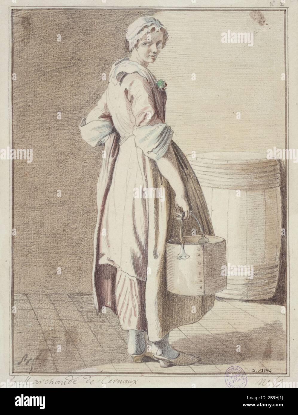 MERCHANTABILITY KERNELS D'après Edme Bouchardon (1698-1762). 'La marchande de cerneaux'. Dessin. Paris, musée Carnavalet. Stock Photo