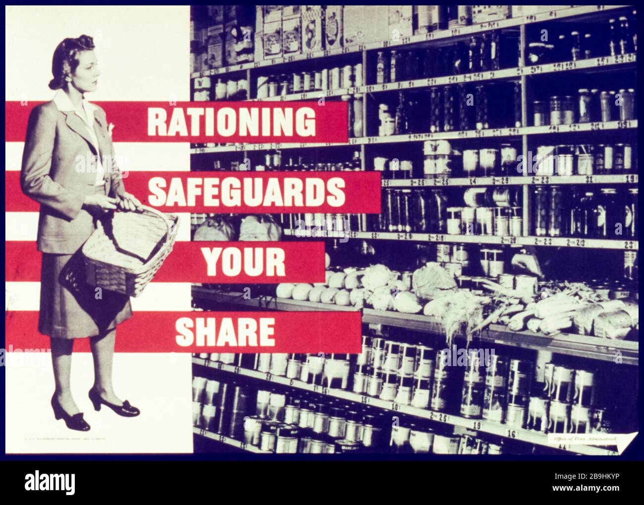 US WW2 Food rationing campaign poster, Rationing safeguards your share, 1941-1945 Stock Photo