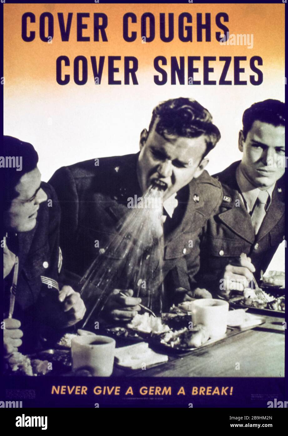 American WW2 Cover Coughs Cover Sneezes, Disease Prevention campaign poster, 1941-1945 Stock Photo