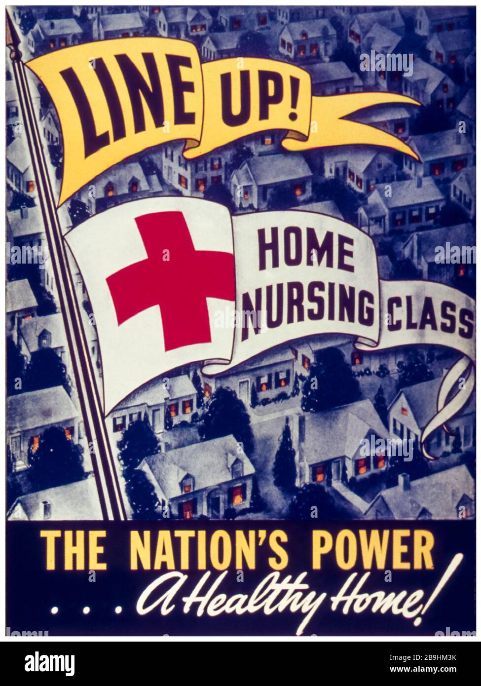 American WW2 home nursing class campaign poster, Line up: Home Nursing Class, The Nation's Power, A Healthy Home, 1941-1945 Stock Photo