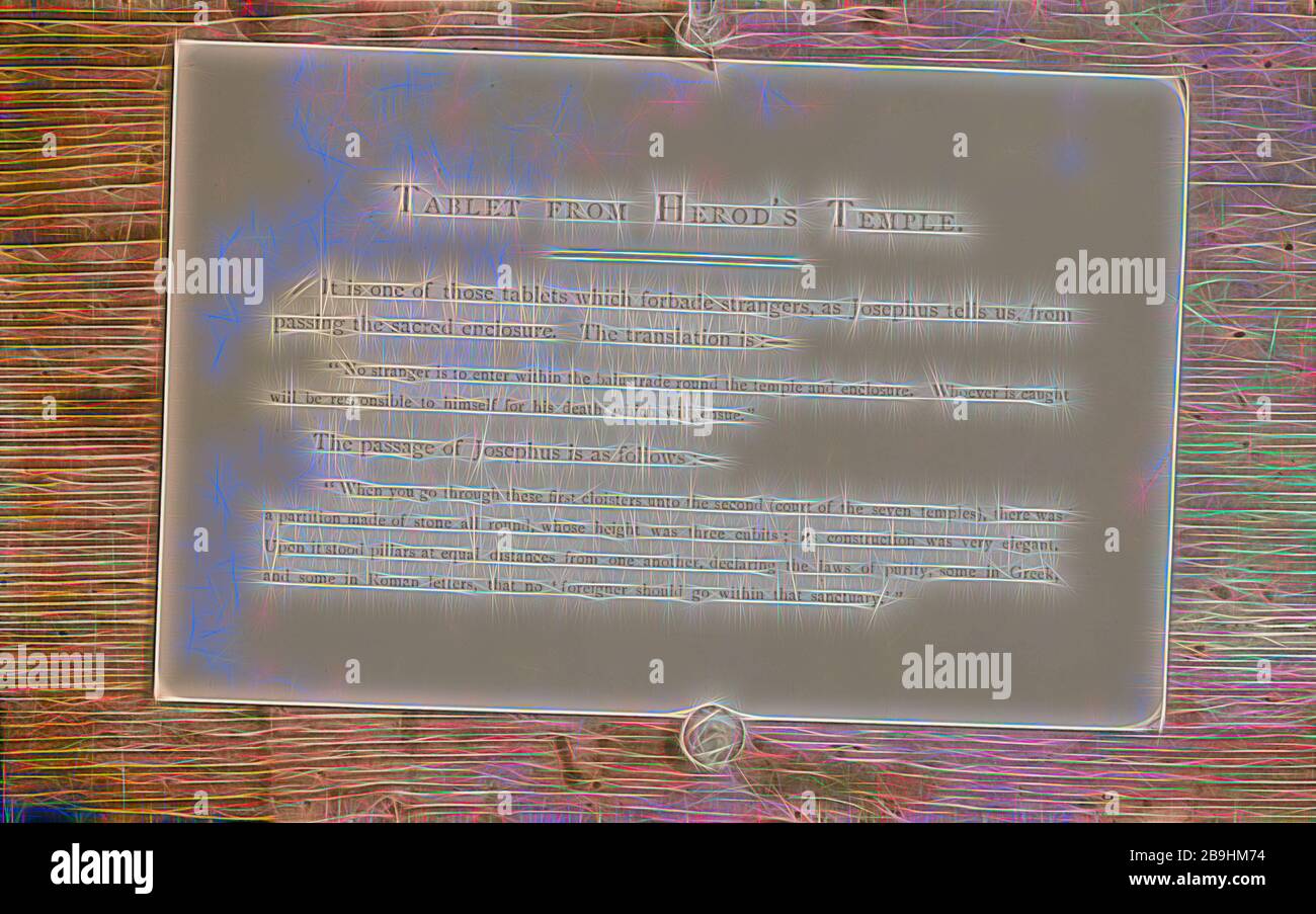 Tablet translation from Herod's Temple. 1934, Middle East Stock Photo